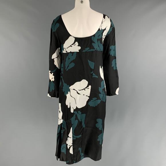 MARNI Size 6 Black Green Viscose Abstract floral 3/4 Sleeves Dress - Picture 3 of 6